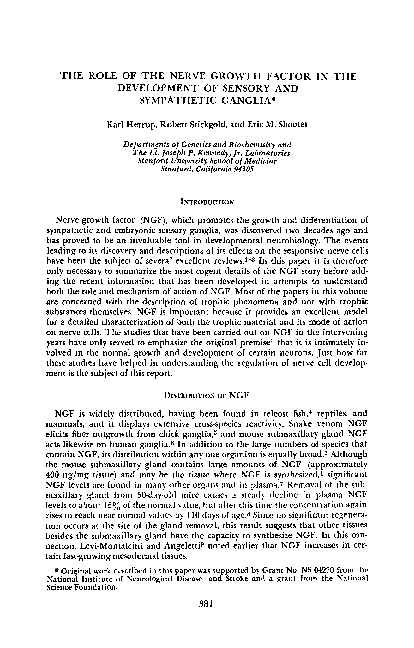 (PDF) The Role of the Nerve Growth Factor in the Development of Sensory ...