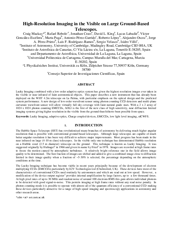  pdf high resolution imaging in the visible on large ground based
