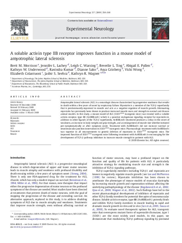 (PDF) A soluble activin type IIB receptor improves function in a mouse ...