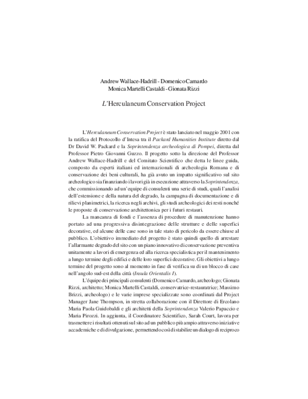 (PDF) L’Herculaneum Conservation Project Herculaneum Conservation