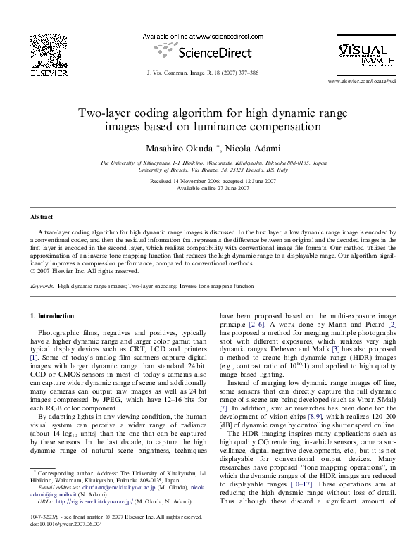 (PDF) Two-layer coding algorithm for high dynamic range images based on ...