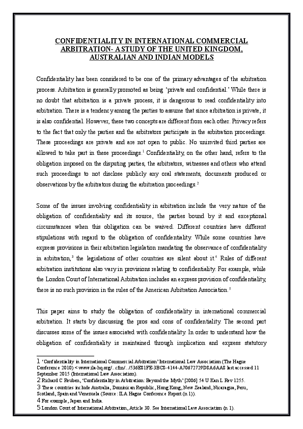 (DOC) Confidentiality in International Commercial Arbitration.docx