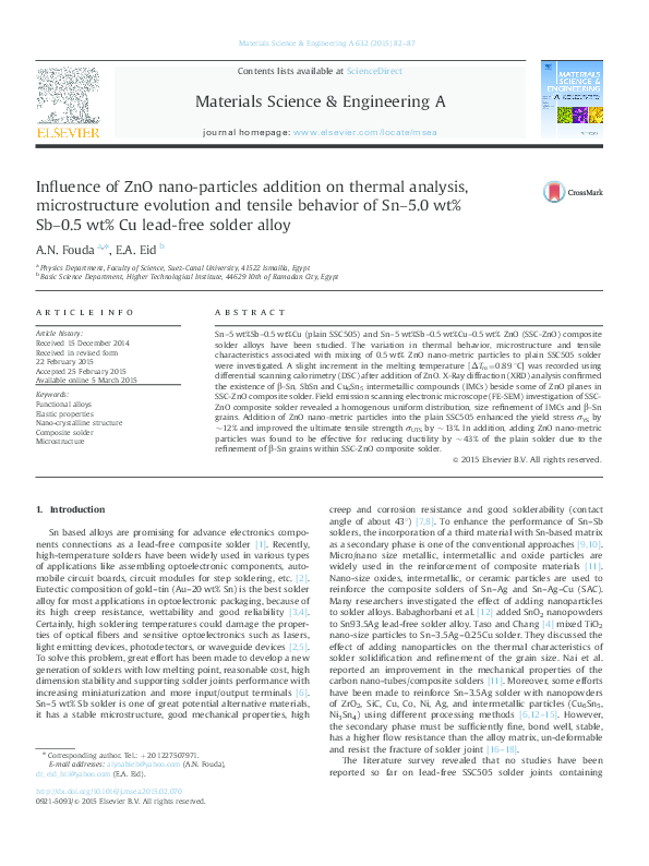 (PDF) Influence of ZnO nano-particles addition on thermal analysis ...