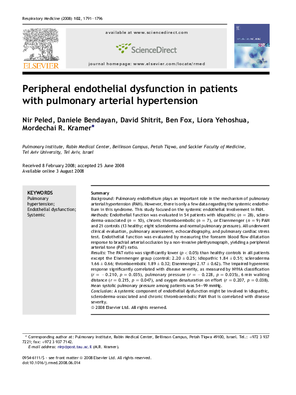 (PDF) Peripheral endothelial dysfunction in patients with pulmonary ...