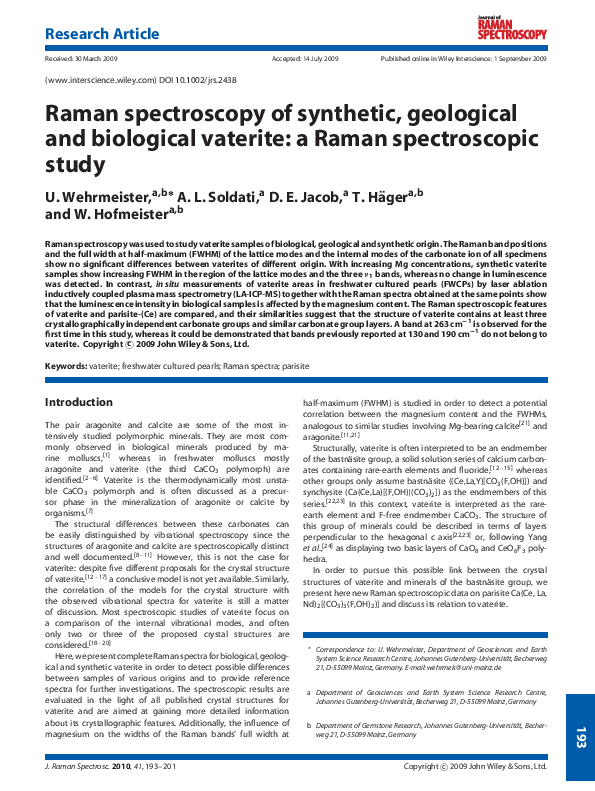 (PDF) Raman spectroscopy of synthetic, geological and biological ...