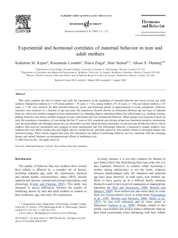 (PDF) Experiential and hormonal correlates of maternal behavior in teen ...