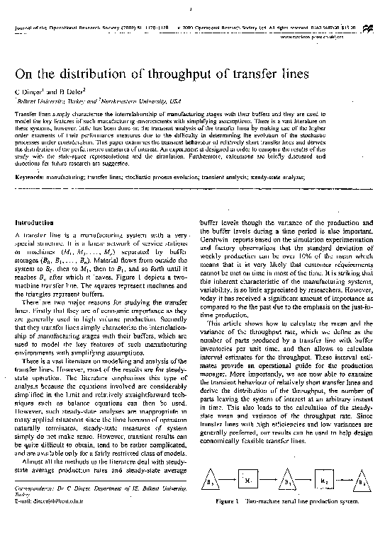 (PDF) On the distribution of throughput of transfer lines