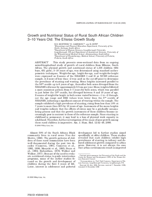 (PDF) Growth and nutritional status of rural South African children 3 ...