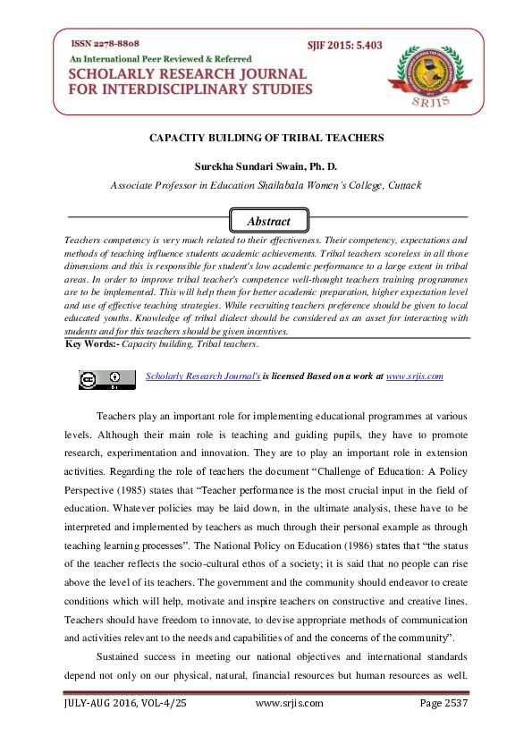 (PDF) CAPACITY BUILDING OF TRIBAL TEACHERS