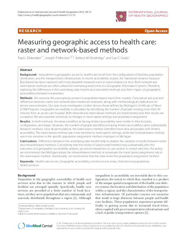 (PDF) Measuring geographic access to health care: raster and network ...
