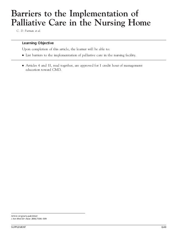 (PDF) Barriers to the Implementation of Palliative Care in the Nursing Home