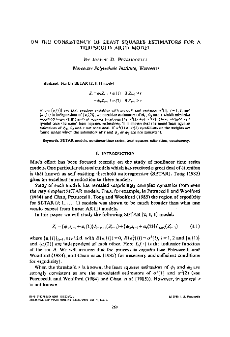 (PDF) On the Consistency of Least Squares Estimators for a Threshold AR ...