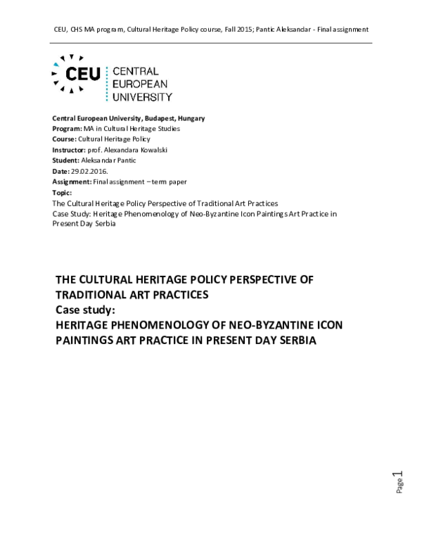 (PDF) The Cultural Heritage Policy Perspective of Traditional Art Practices