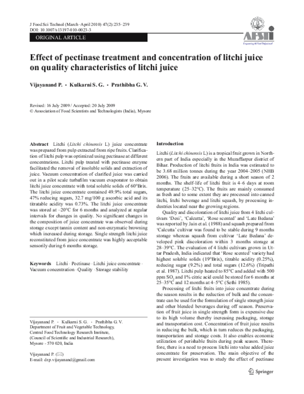 (PDF) Effect of pectinase treatment and concentration of litchi juice ...