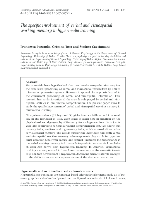 (PDF) The specific involvement of verbal and visuospatial working ...