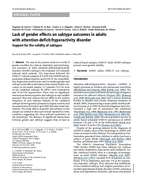 (PDF) Lack of gender effects on subtype outcomes in adults with ...