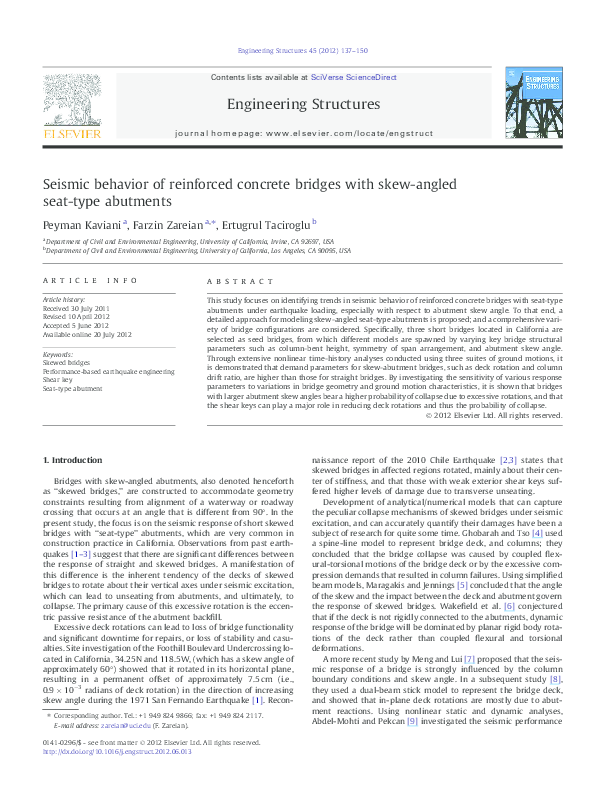 (PDF) Seismic behavior of reinforced concrete bridges with skew-angled ...