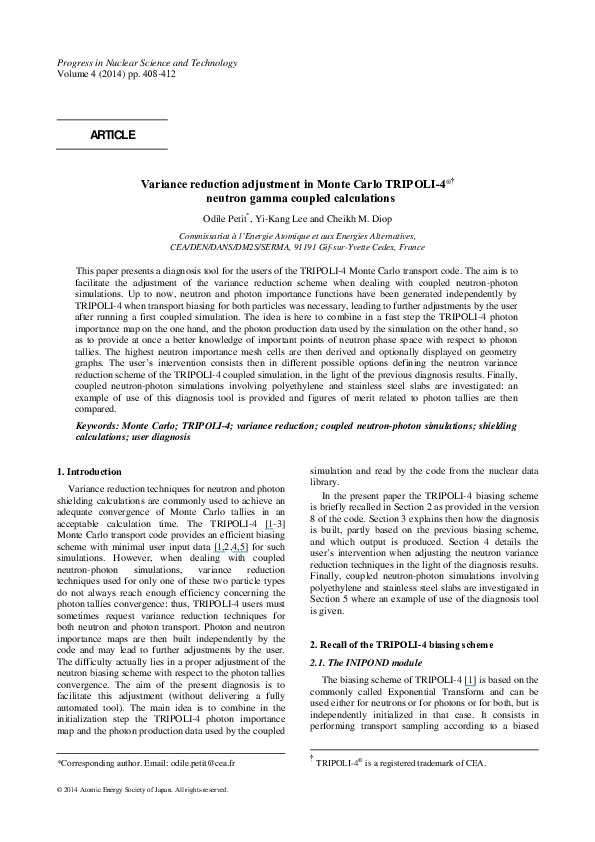 (PDF) Variance reduction adjustment in Monte Carlo TRIPOLI-4® neutron ...