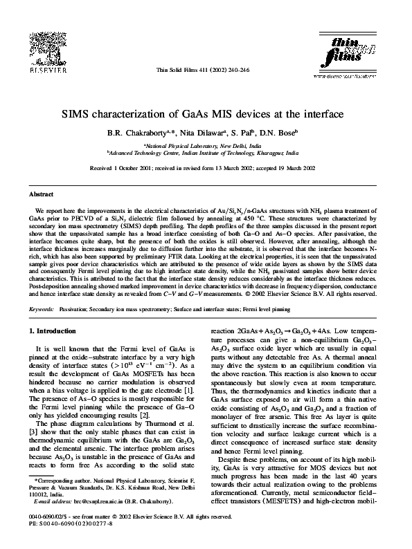 (PDF) SIMS characterization of GaAs MIS devices at the interface