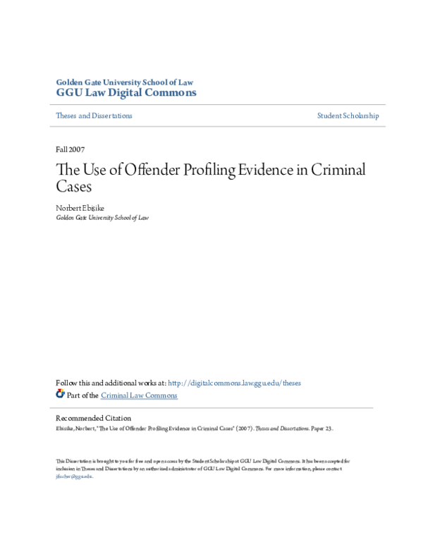 PDF The Use Of Offender Profiling Evidence In Criminal Cases 