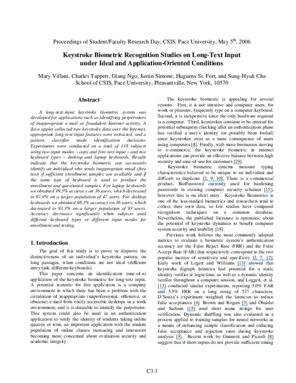 (PDF) Keystroke Biometric Recognition Studies on LongText Input under