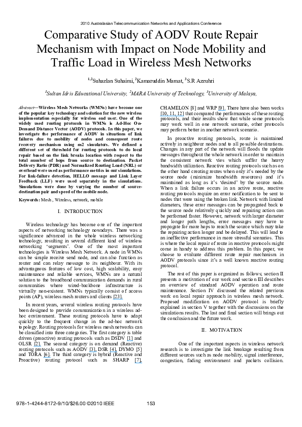 (PDF) Comparative study of AODV route repair mechanism with impact on ...