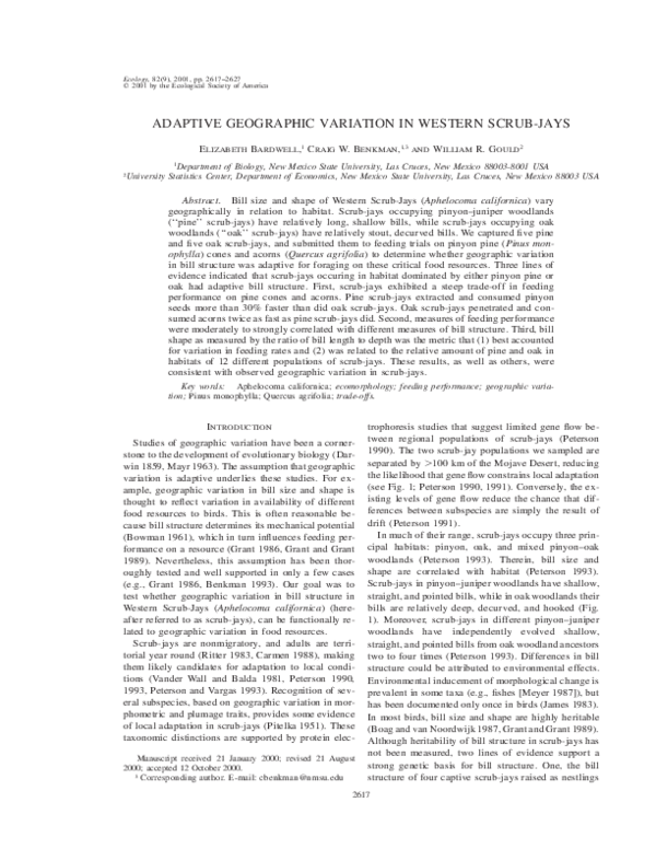 (PDF) Adaptive Geographic Variation in Western ScrubJays Craig