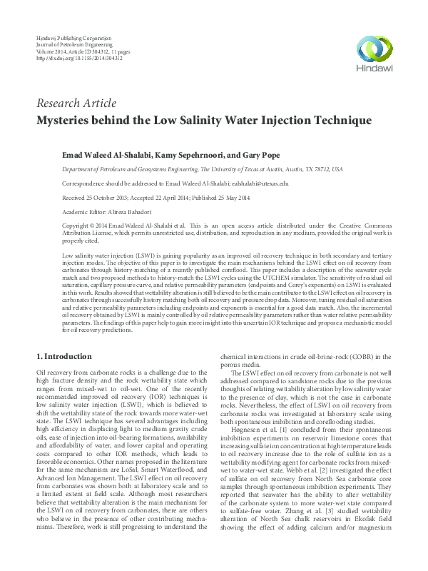 (PDF) Mysteries behind the Low Salinity Water Injection Technique
