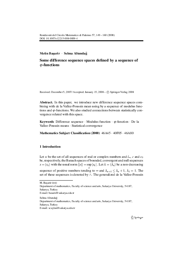 (PDF) Some difference sequence spaces defined by a sequence of ϕ -functions