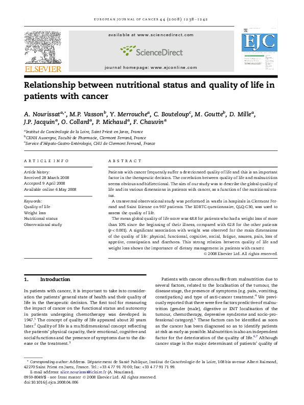 (PDF) Relationship between nutritional status and quality of life in ...