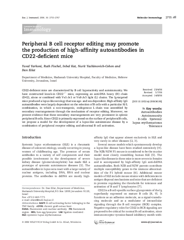 (PDF) Peripheral B cell receptor editing may promote the production of ...