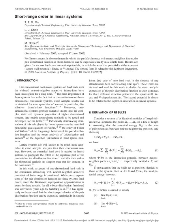(PDF) Short-range order in linear systems