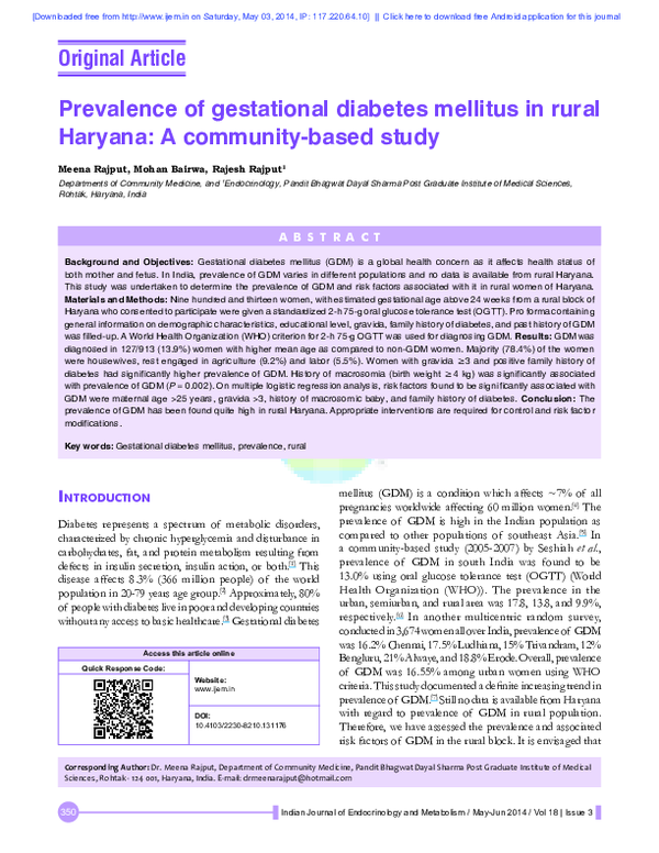 (PDF) Prevalence of gestational diabetes mellitus in Kashmiri women ...