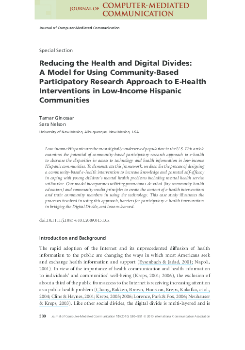 (PDF) Reducing the Health and Digital Divides: A Model for Using ...