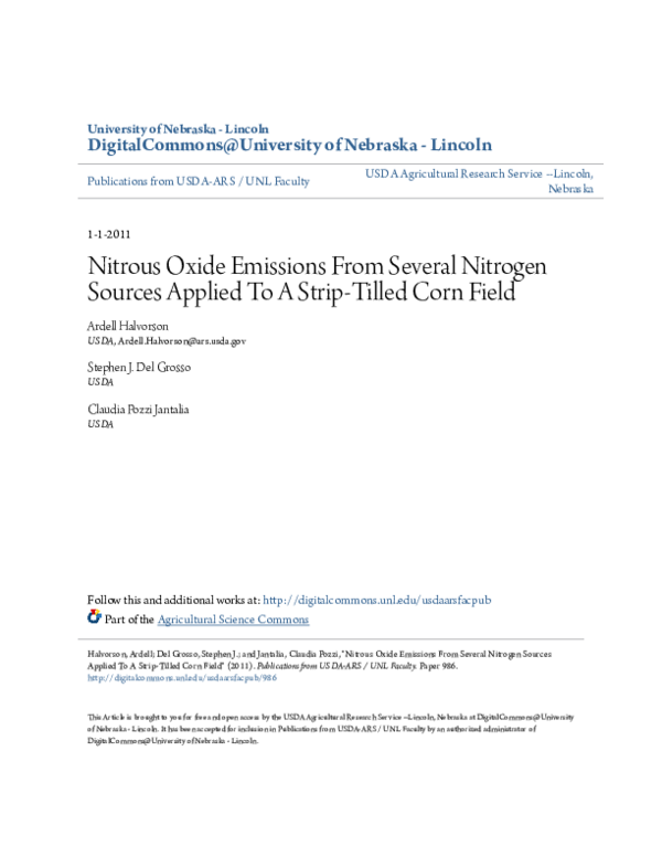 (PDF) Nitrous Oxide Emissions From Several Nitrogen Sources AppliedTo A ...