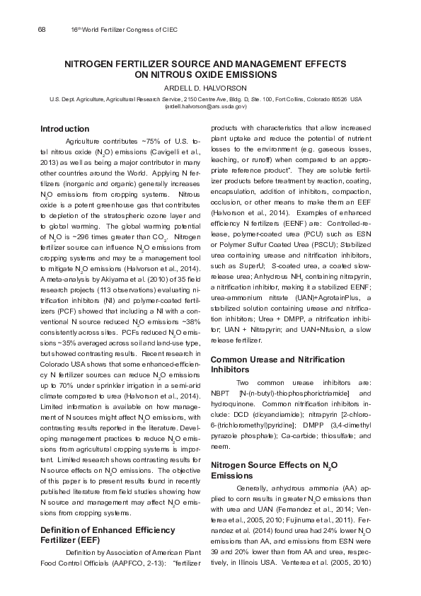 (PDF) Nitrogen fertilizer source and management effects on nitrous ...
