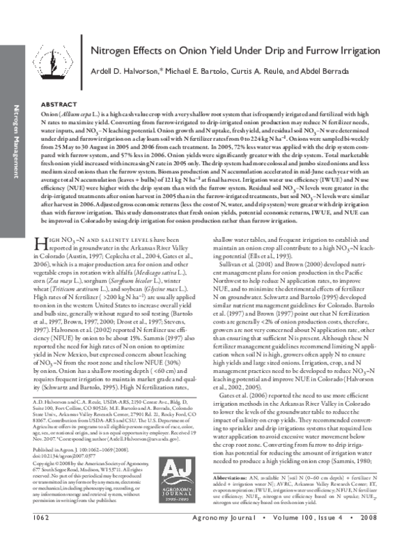(PDF) Nitrogen Effects on Onion Yield Under Drip and Furrow Irrigation