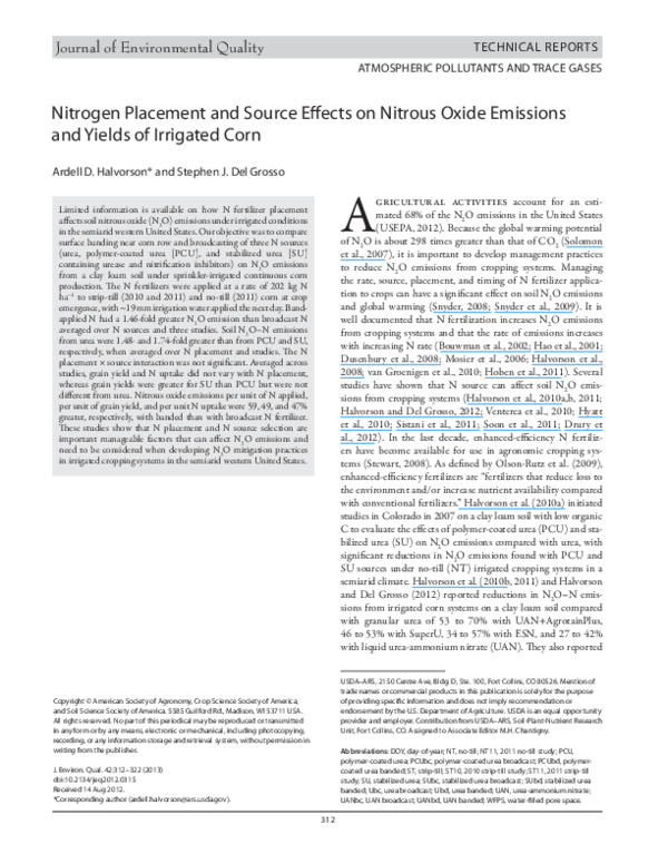 (PDF) Nitrogen Placement and Source Effects on Nitrous Oxide Emissions ...