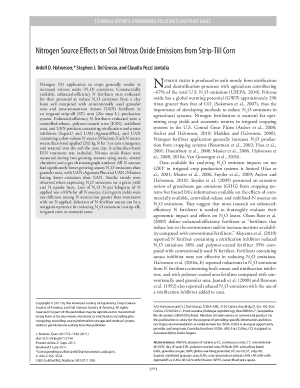 (PDF) Nitrogen Source Effects On Nitrous Oxide Emissions From a Strip ...