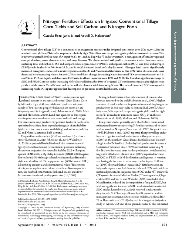 (PDF) Nitrogen Fertilizer Effects on Irrigated Conventional Tillage ...