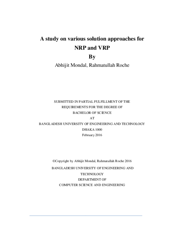 (PDF) A study on various solution approaches for NRP and VRP ...