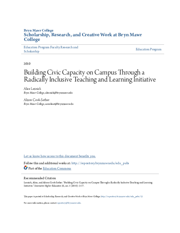 (PDF) Building Civic Capacity on Campus Through a Radically Inclusive ...