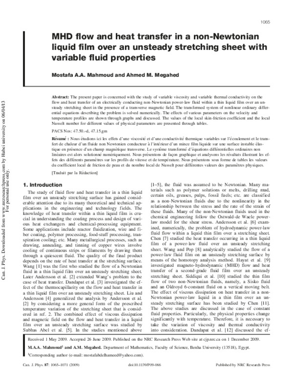 (PDF) MHD flow and heat transfer in a non-Newtonian liquid film over an ...