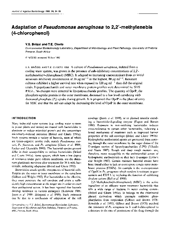 (PDF) Adaptation of Pseudomonas aeruginosa to 2,2'-methylenebis (4 ...