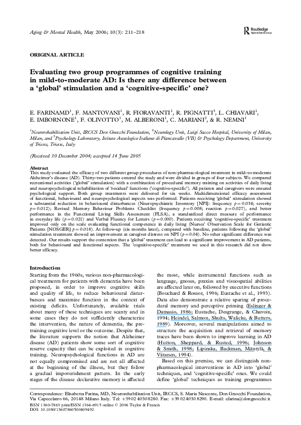 (PDF) Evaluating two group programmes of cognitive training in mild-to ...