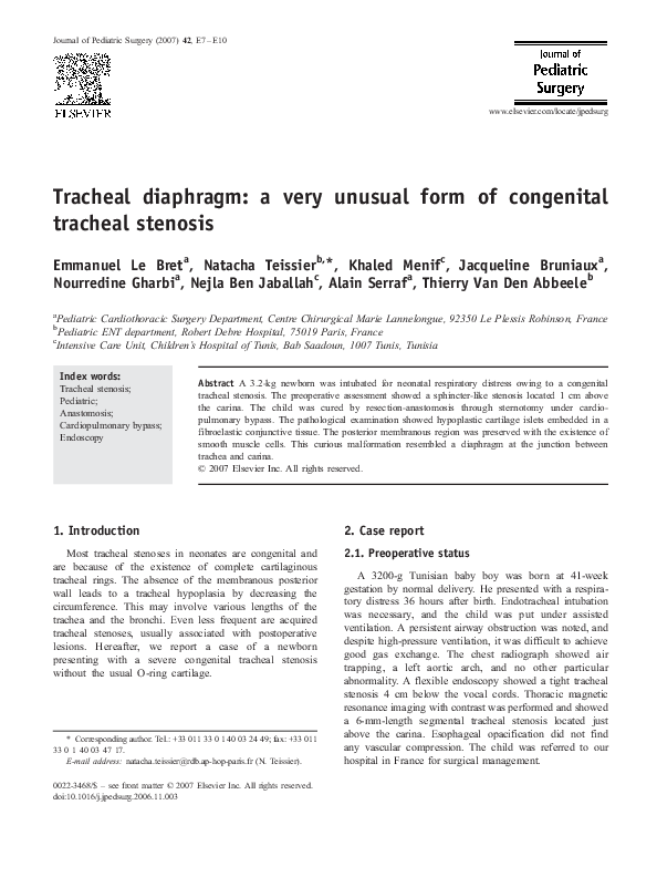 (PDF) Tracheal diaphragm: a very unusual form of congenital tracheal ...