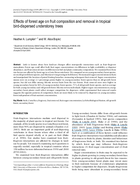 (PDF) Effects of forest age on fruit composition and removal in ...