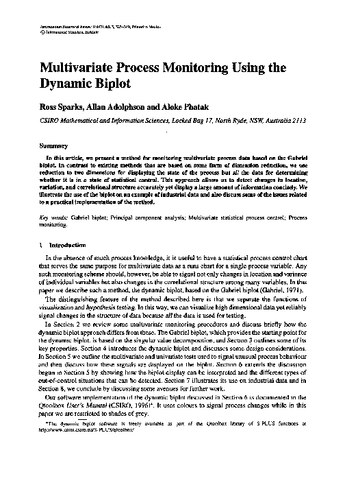 (PDF) Multivariate Process Monitoring Using the Dynamic Biplot