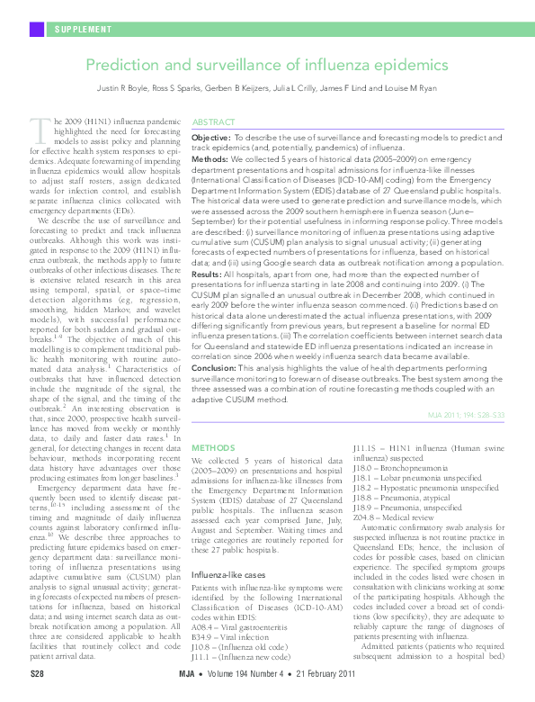 (PDF) Prediction and surveillance of influenza epidemics