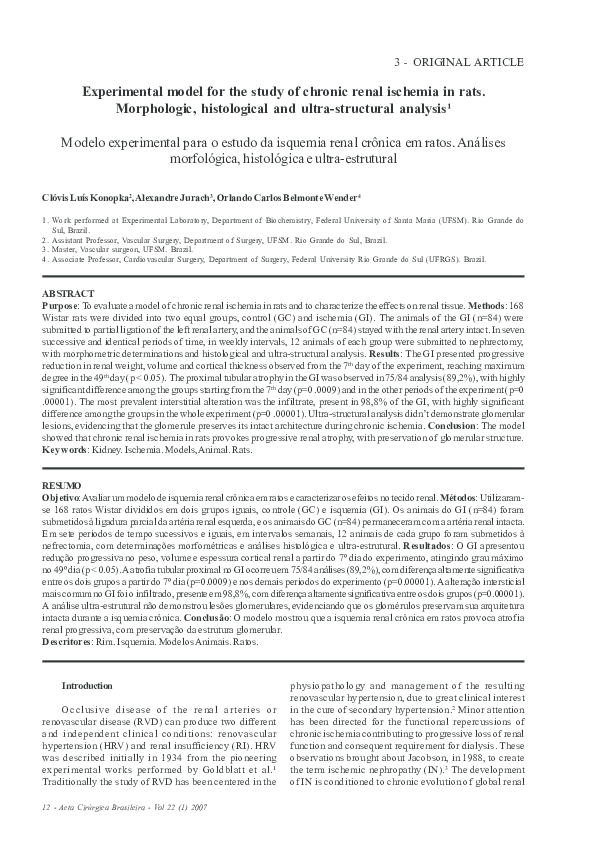 (PDF) Experimental model for the study of chronic renal ischemia in ...